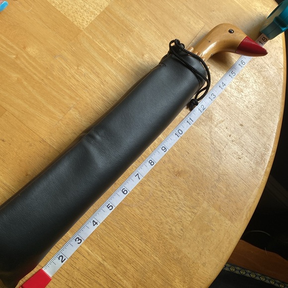 Vintage Raines Premier Wood Duck Handle Push Button Umbrella Red - Picture 12 of 13